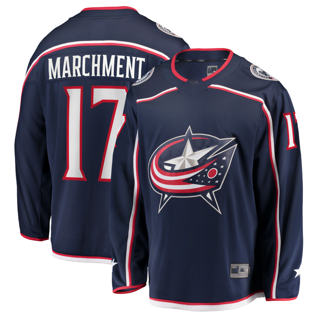 STECN CB.Jackets #17 Mason Marchment Navy Home Premier Breakaway Player Jersey