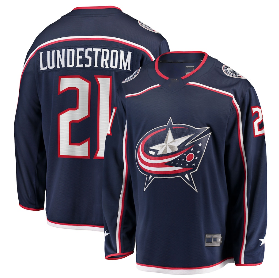 STECN CB.Jackets #21 Isac Lundestrom Navy Home Breakaway Jersey