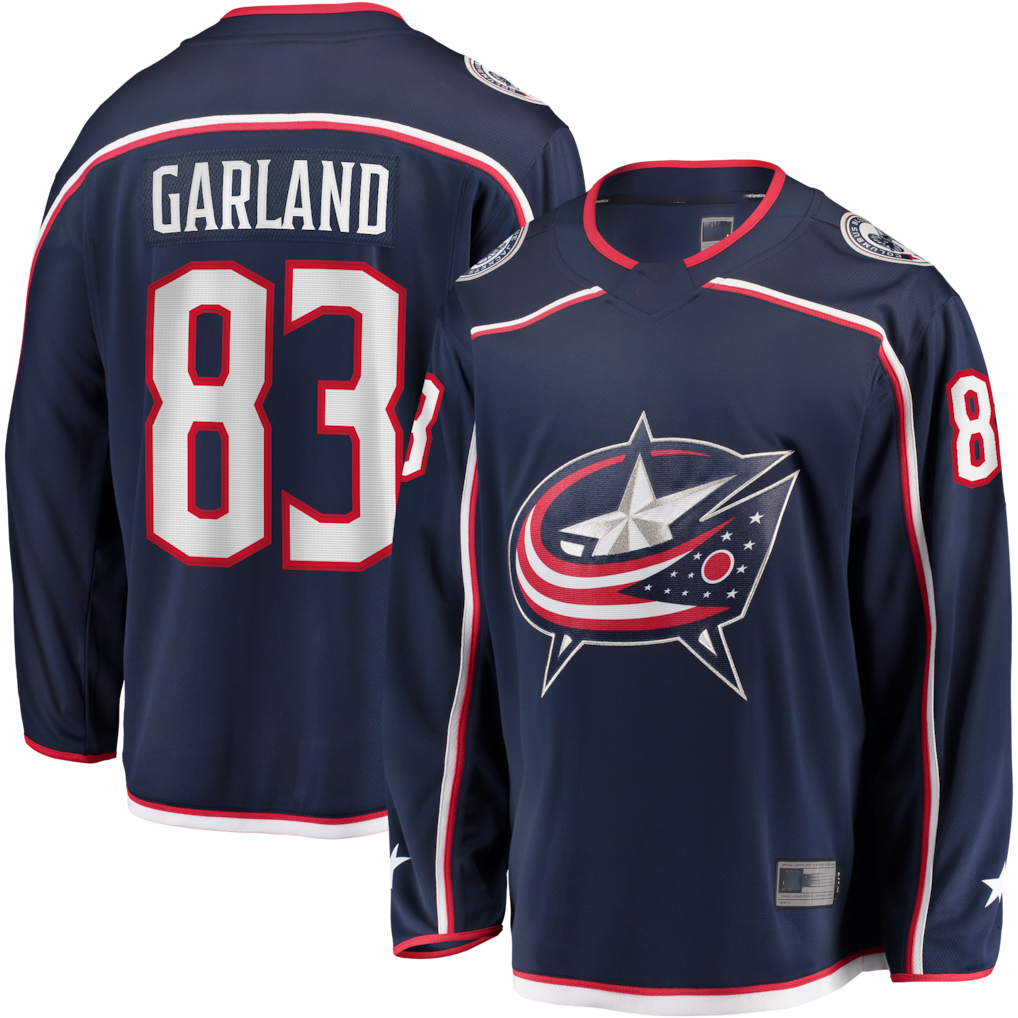 STECN CB.Jackets #83 Conor Garland Navy Home Breakaway Jersey