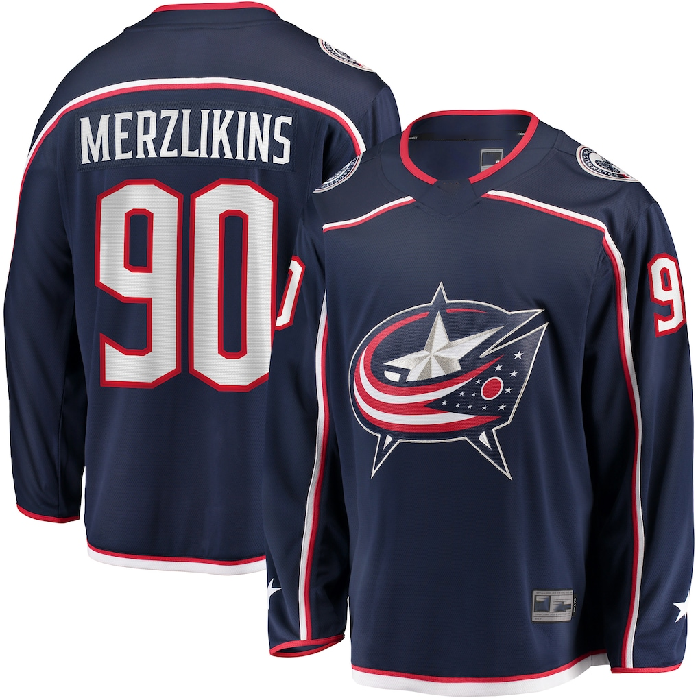 STECN CB.Jackets #90 Elvis Merzlikins Navy Home Breakaway Player Jersey