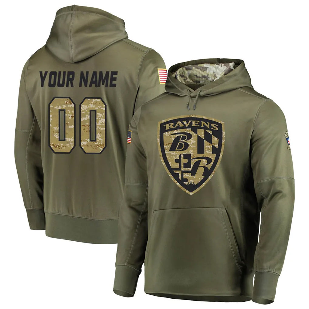 STECN Custom B.Ravens Olive Salute to Service Pullover Hoodie Any Name & Numbers Stitched Jerseys
