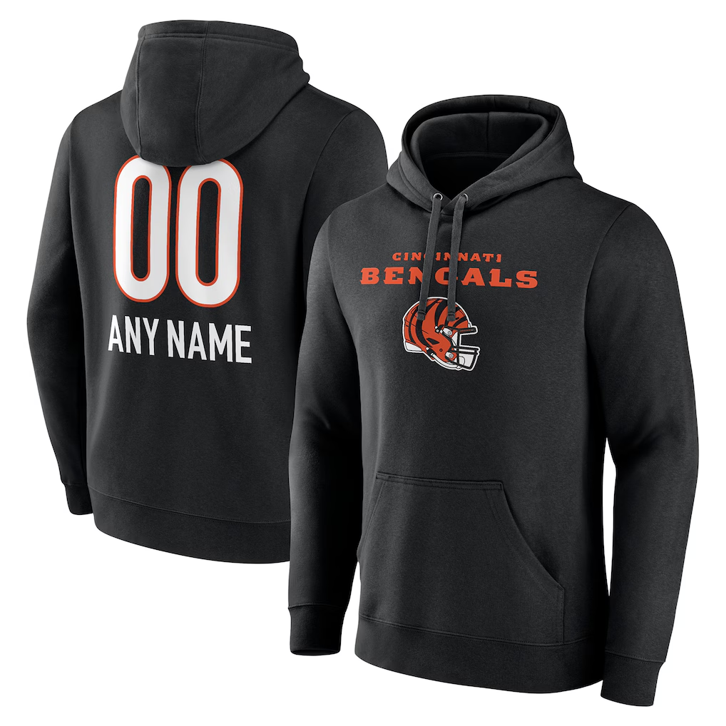 STECN Custom C.Bengals Black Personalized Name & Number Team Wordmark Pullover Hoodie Stitched Jerseys