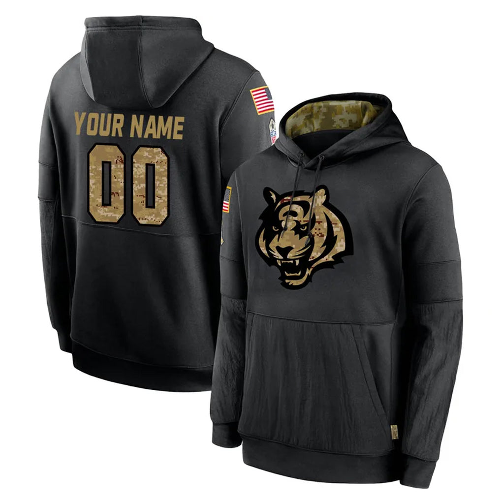 STECN Custom C.Bengals Black Salute to Service Pullover Hoodies Any Name & Numbers Stitched Jerseys