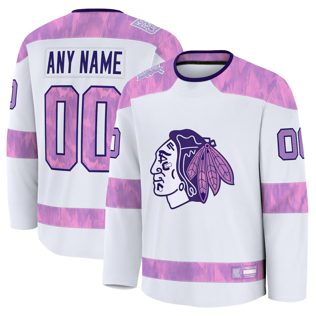 STECN Custom C.Blackhawks White 2024 Hockey Fights Cancer Practice Jerseys