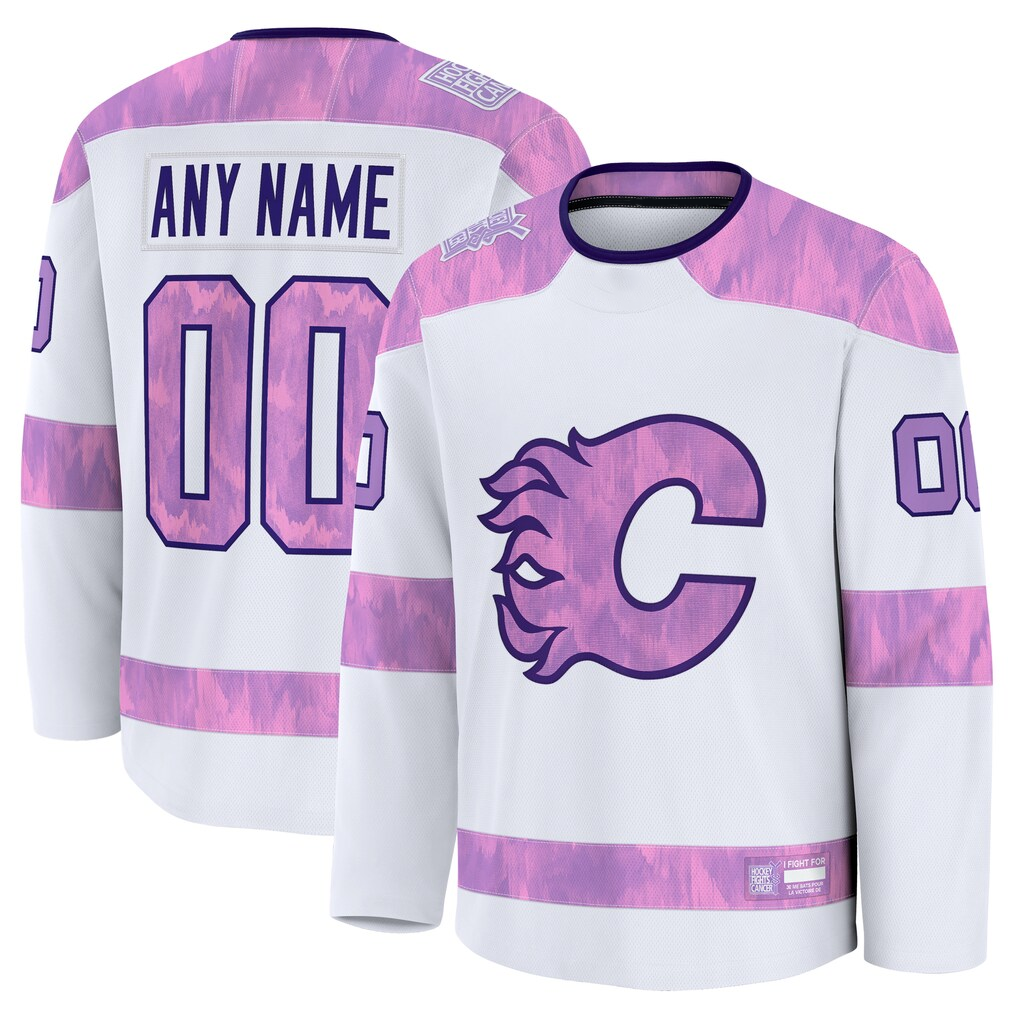 STECN Custom C.Flames White 2024 Hockey Fights Cancer Practice Jerseys