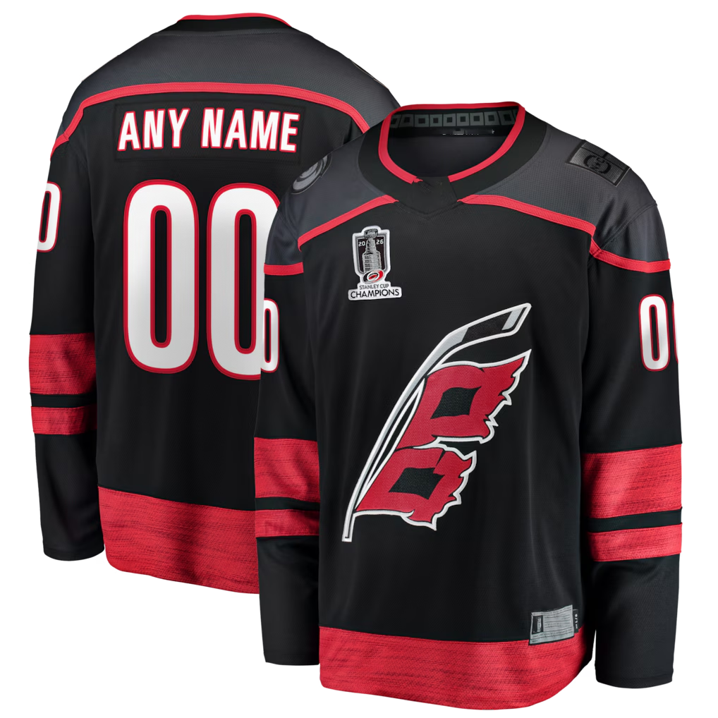 STECN Custom C.Hurricanes Black 2026 Stanley Cup Champions Home Breakaway Custom Stitched Jerseys