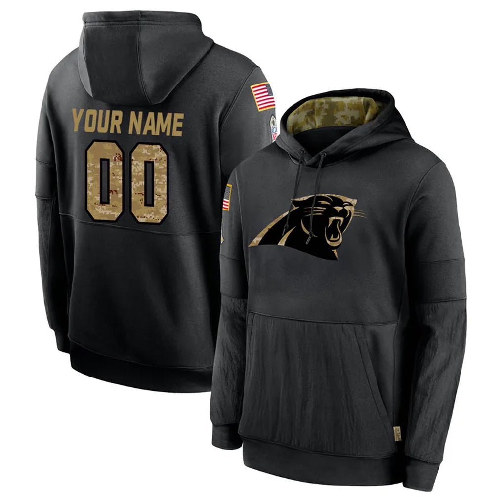 STECN Custom C.Panthers Black Salute to Service Pullover Hoodies Any Name & Numbers Stitched Jerseys
