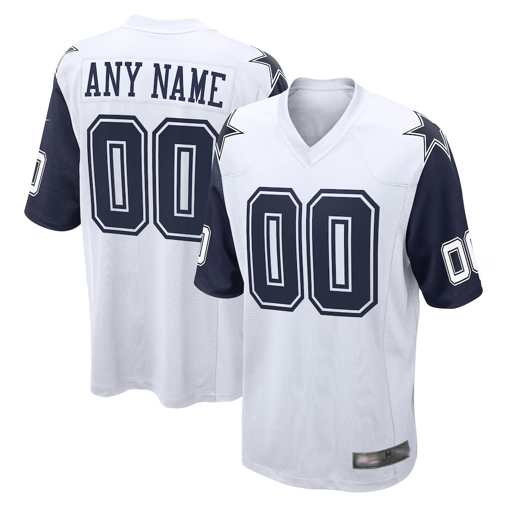 STECN Custom D.Cowboys White-Navy Home Game Any Name & Numbers Stitched Jerseys