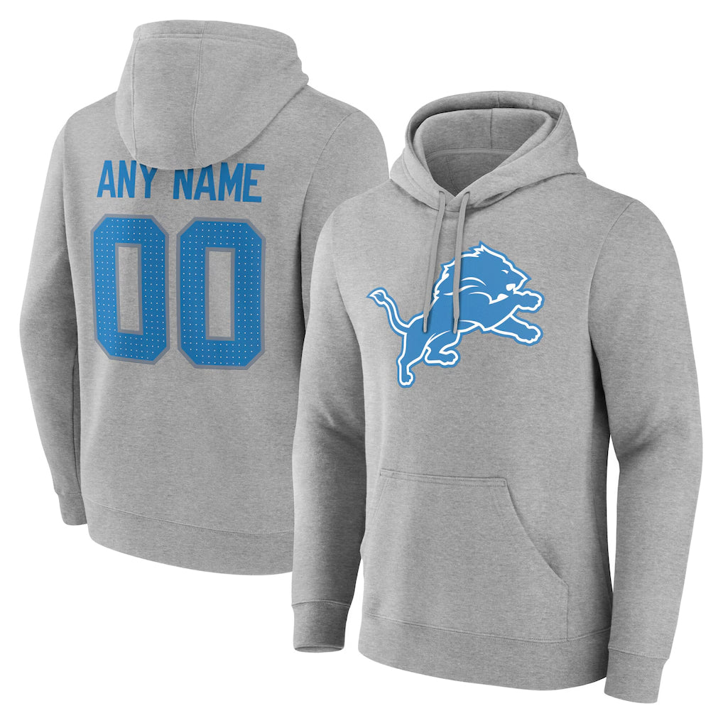 STECN Custom D.Lions Gray Pullover Hoodies Limited Any Name & Numbers Stitched Jerseys