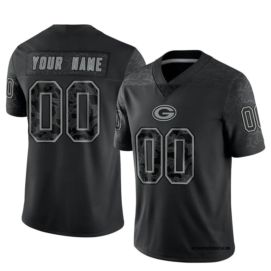 STECN Custom GB.Packers Black REFLECTIVE Limited Stitched Jerseys