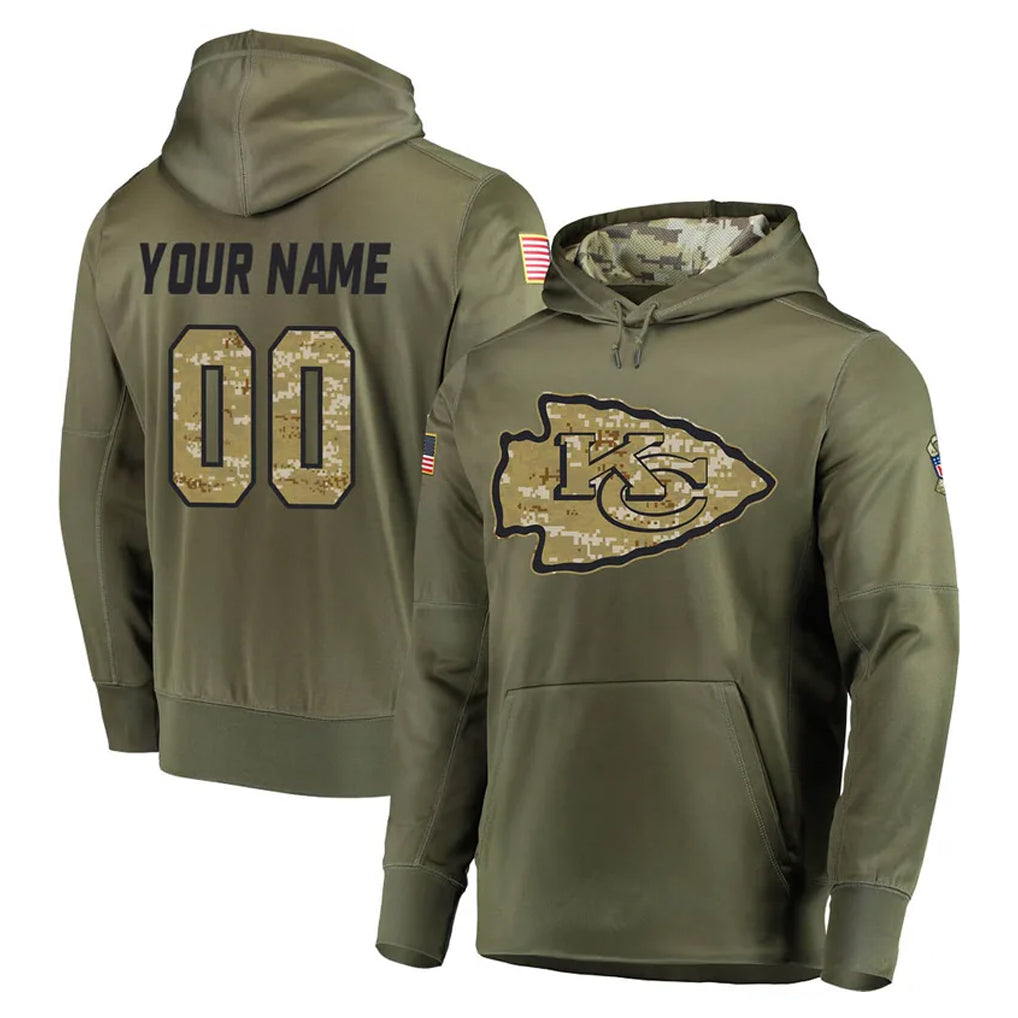 STECN Custom KC.Chiefs Olive Salute to Service Pullover Hoodies Home Game Any Name & Numbers Stitched Jerseys
