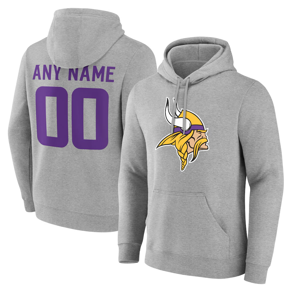 STECN Custom MN.Vikings Gray LOGO Pullover Hoodies Limited Any Name & Numbers Stitched Jerseys