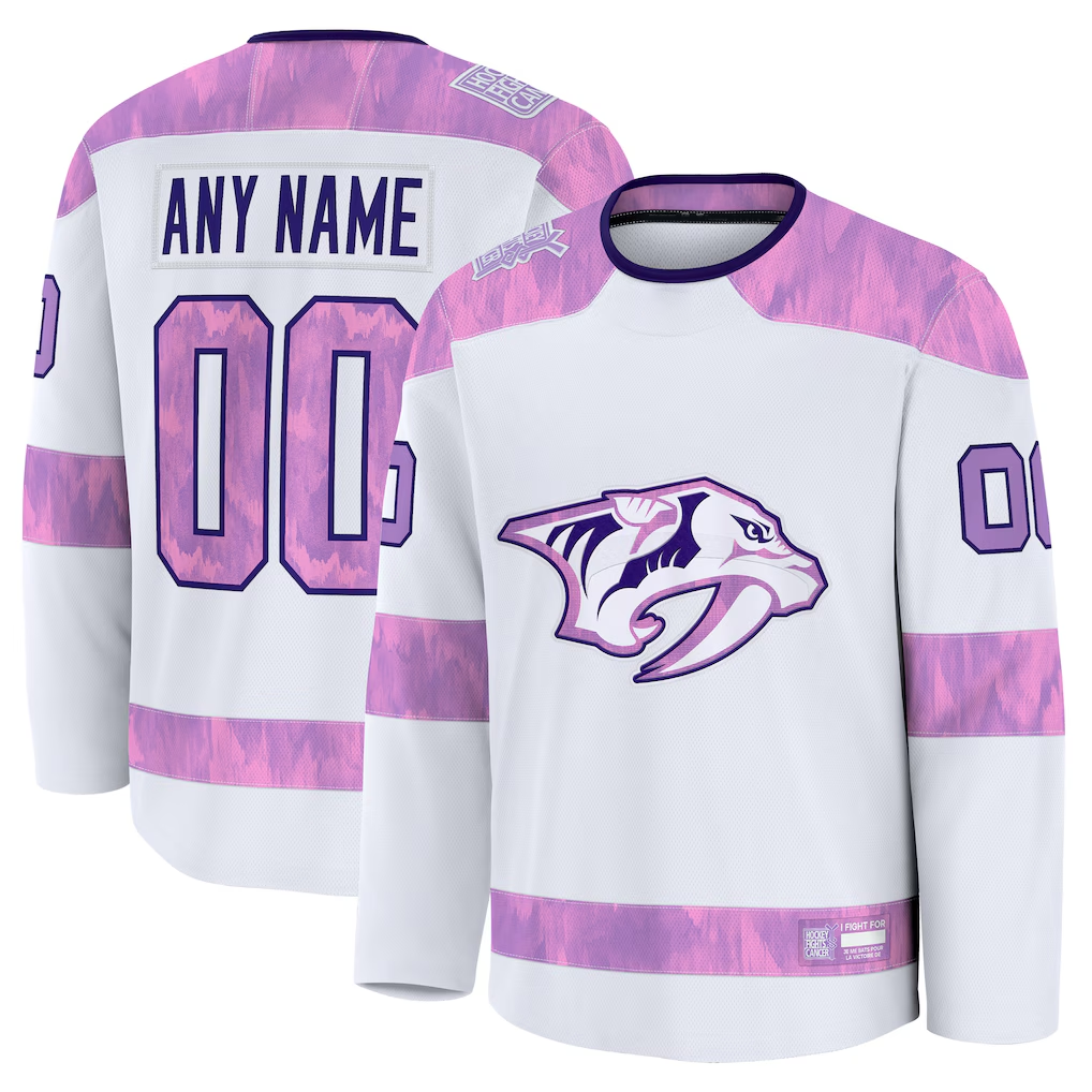 STECN Custom N.Predators White 2024 Hockey Fights Cancer Practice Jerseys