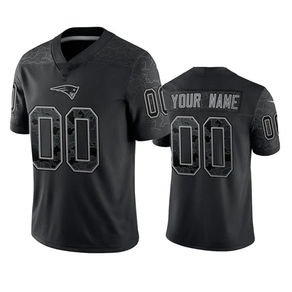 STECN Custom NE.Patriots Black Reflective LImited Home Game Any Name & Numbers Stitched Jerseys