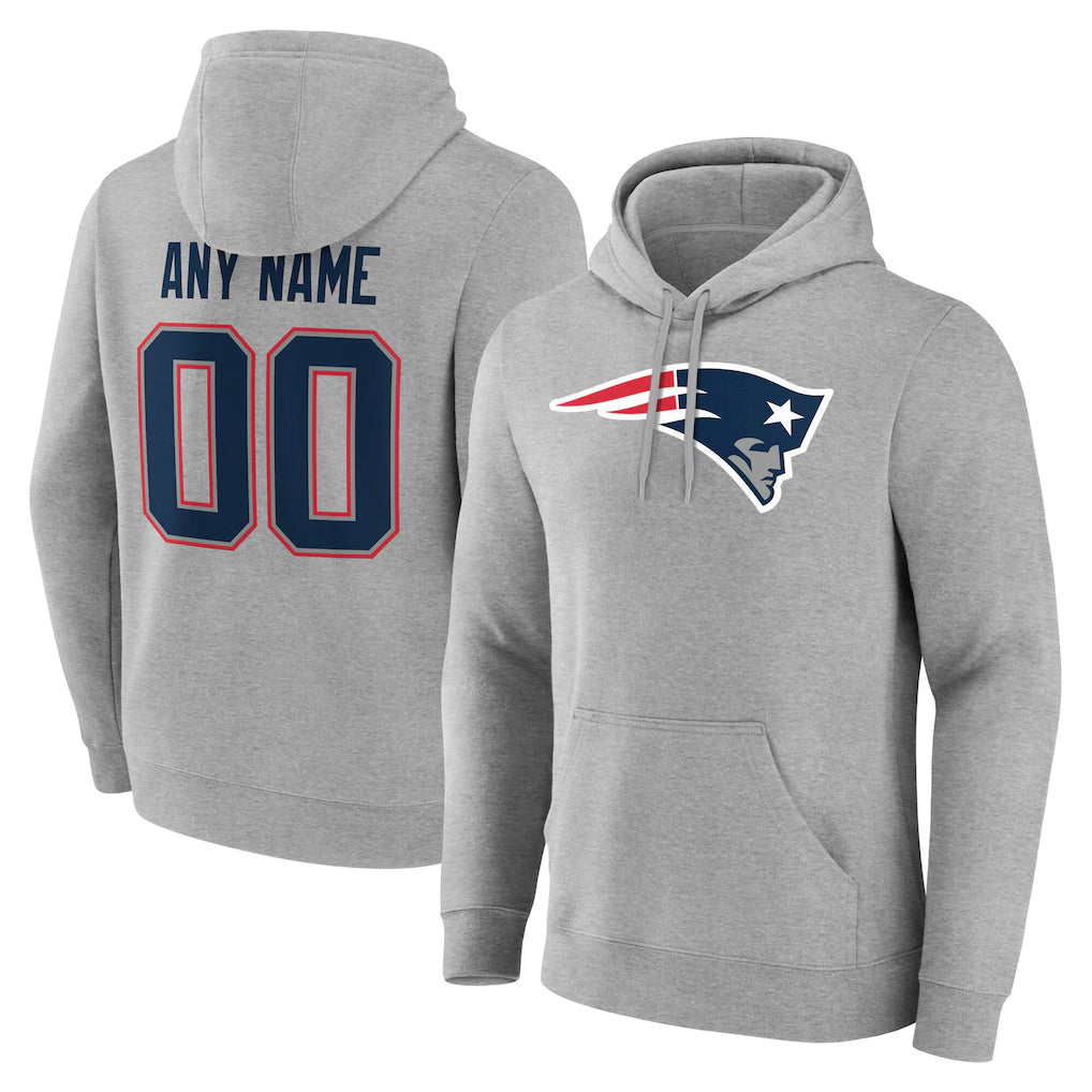 STECN Custom NE.Patriots Gray LOGO Pullover Hoodies Home Game Any Name & Numbers Stitched Jerseys