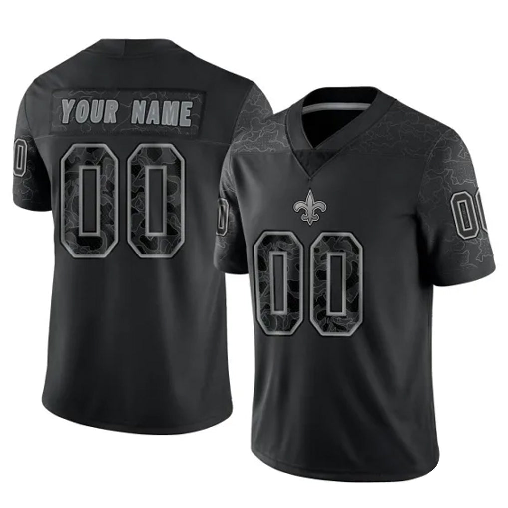 STECN Custom NO.Saints Black Limited Reflective Home Game Any Name & Numbers Stitched Jerseys