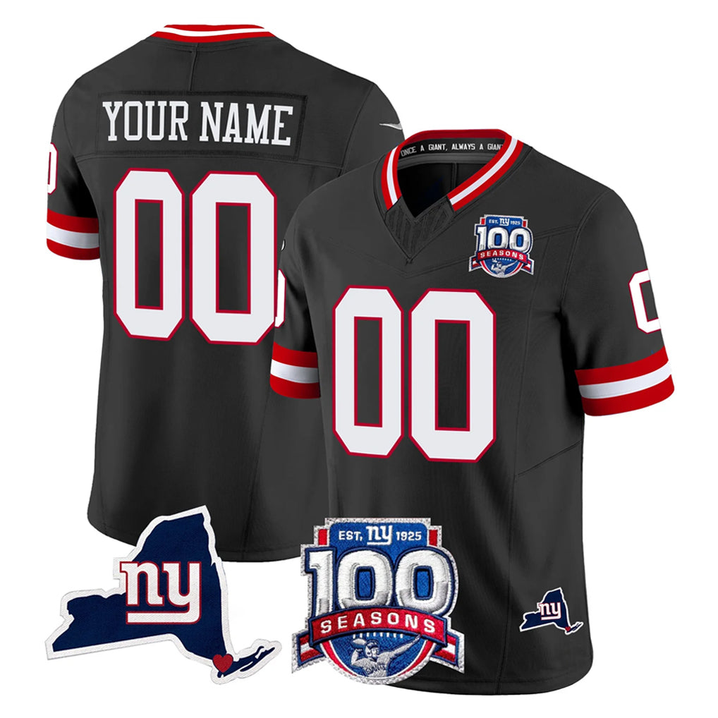 STECN Custom NY.Giants Black 100th Season & State Patch Vapor Limited Home Game Any Name & Numbers Stitched Jerseys