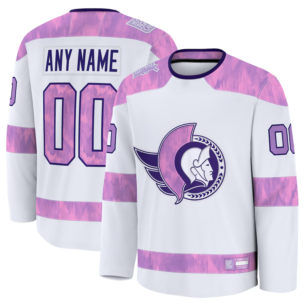 STECN Custom O.Senators White 2024 Hockey Fights Cancer Practice Jerseys