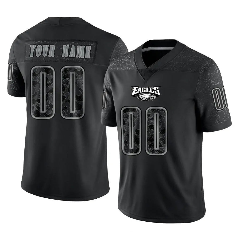 STECN Custom P.Eagles Black Reflective Limited Home Game Any Name & Numbers Stitched Jerseys