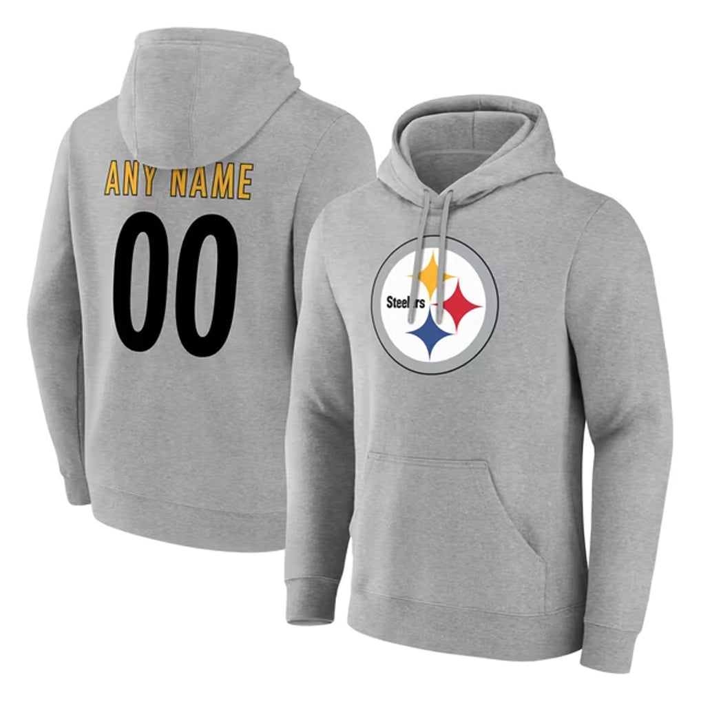 STECN Custom P.Steelers Gray LOGO Pullover Hoodies Limited Any Name & Numbers Stitched Jerseys