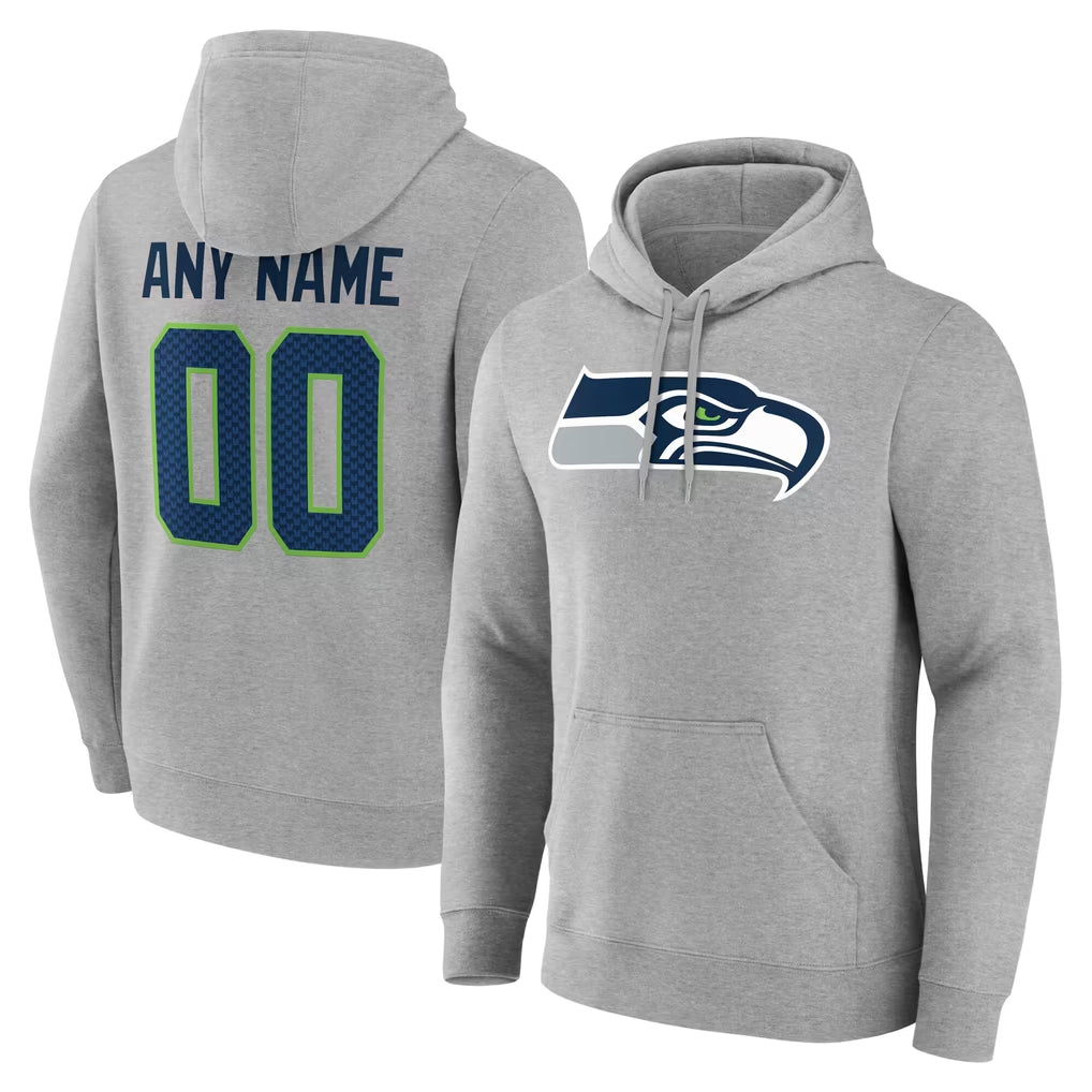 STECN Custom S.Seahawks Gray LOGO Pullover Hoodies Game Any Name & Numbers Stitched Jerseys