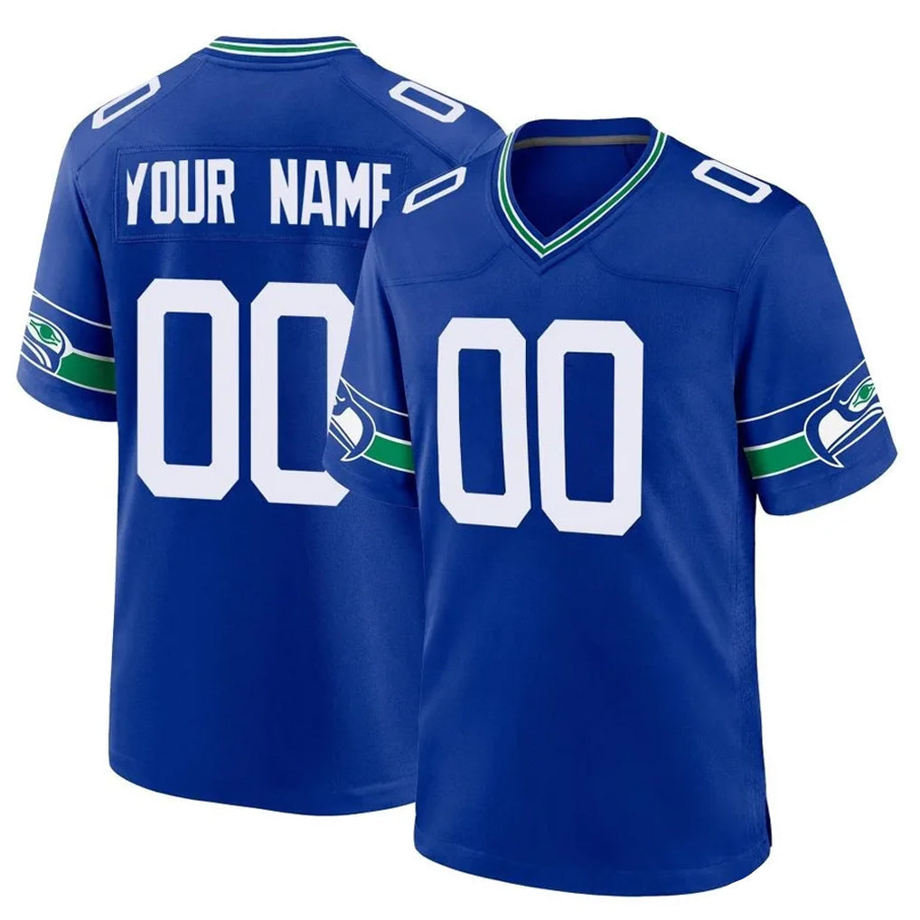 STECN Custom S.Seahawks Royal Throwback Home Game Any Name & Numbers Stitched Jerseys