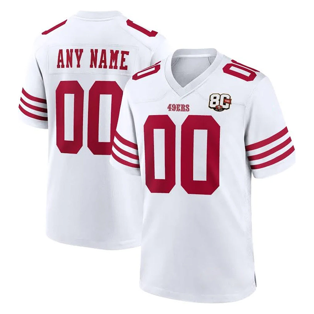 STECN Custom SF.49ers White 80th Game Home Any Name & Numbers Stitched Jerseys