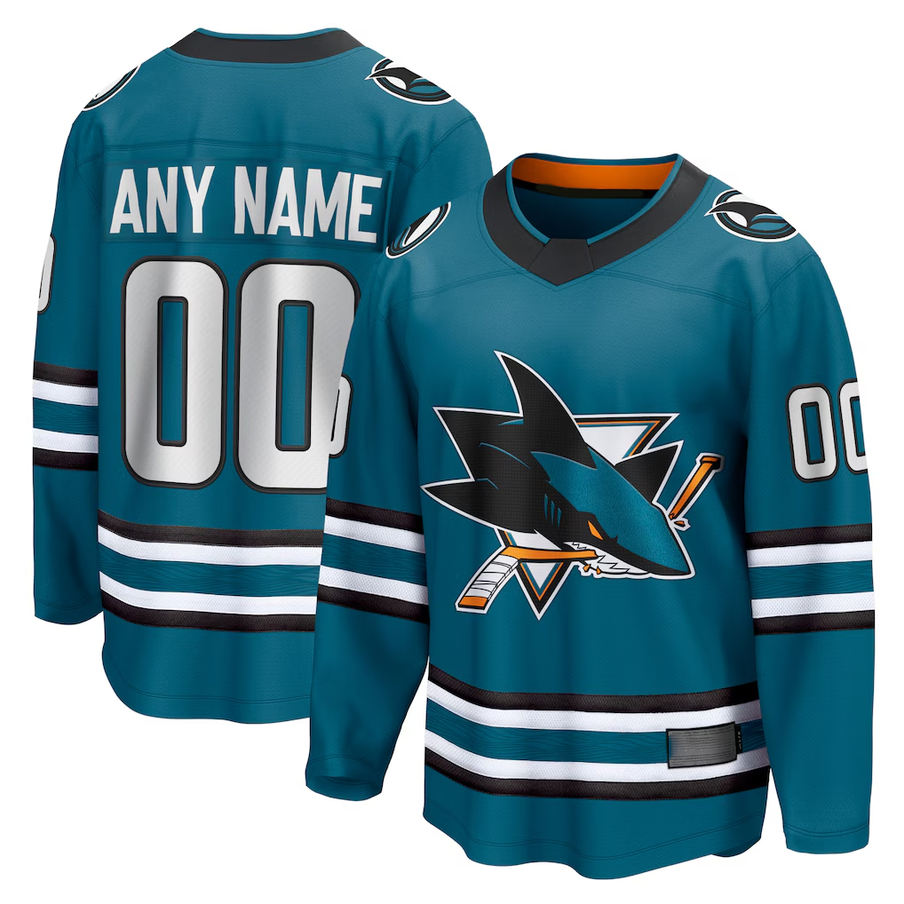 STECN Custom S.Jose Sharks Teal Home Breakaway Jerseys