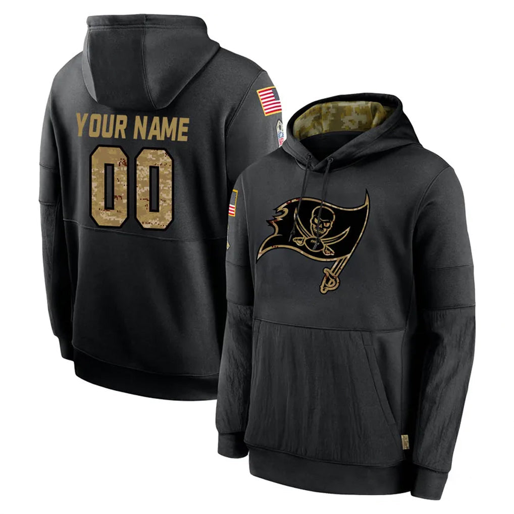 STECN Custom TB.Buccaneers Black Salute to Service Sideline Performance Pullover Hoodies Any Name & Numbers Home Game Stitched Jerseys