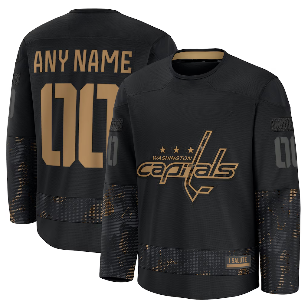 STECN Custom W.Capitals Black 2024 Military Appreciation Practice Jerseys