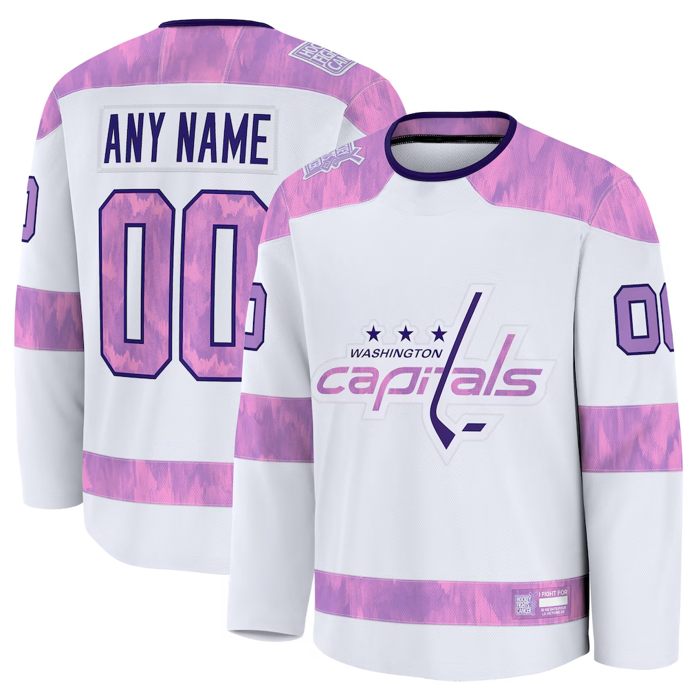 STECN Custom W.Capitals White 2024 Hockey Fights Cancer Practice Jerseys