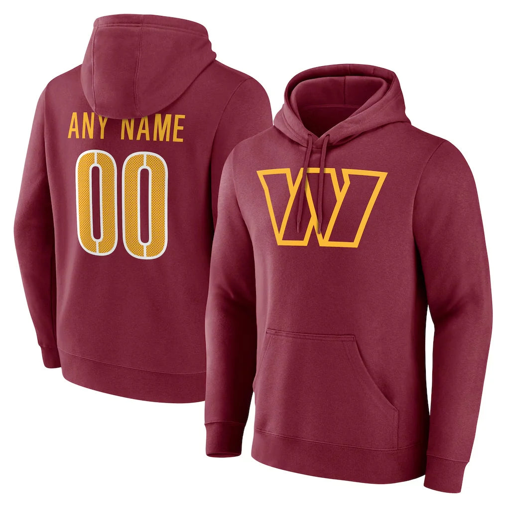 STECN Custom W.Commanders Burgundy LOGO Pullover Hoodies Game Any Name & Numbers Stitched Jerseys