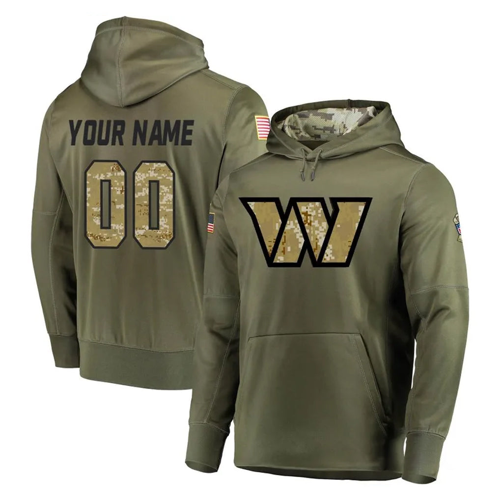 STECN Custom W.Commanders Olive Salute to Service Pullover Hoodie Limited Home Game Any Name & Numbers Stitched Jerseys