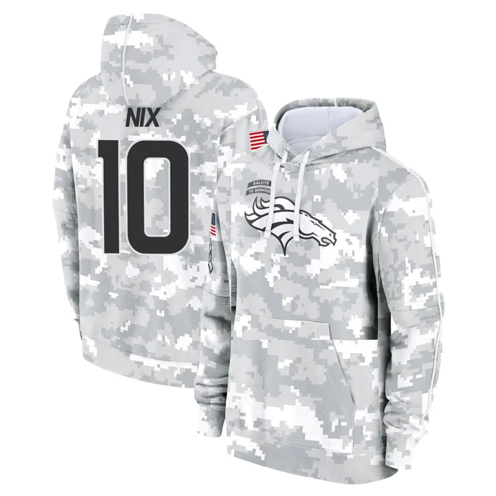 STECN D.Broncos #10 Bo Nix Player Arctic Camo Salute to Service Hoodies Limited Game Stitched Jerseys