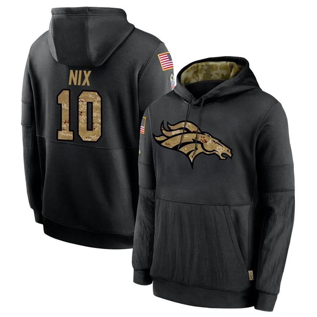 STECN D.Broncos #10 Bo Nix Player Black Salute to Service Pullover Hoodies Limited Stitched Jerseys