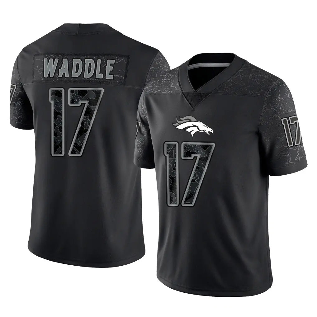 STECN D.Broncos #17 Jaylen Waddle Player Black Reflective Limited Stitched Jerseys