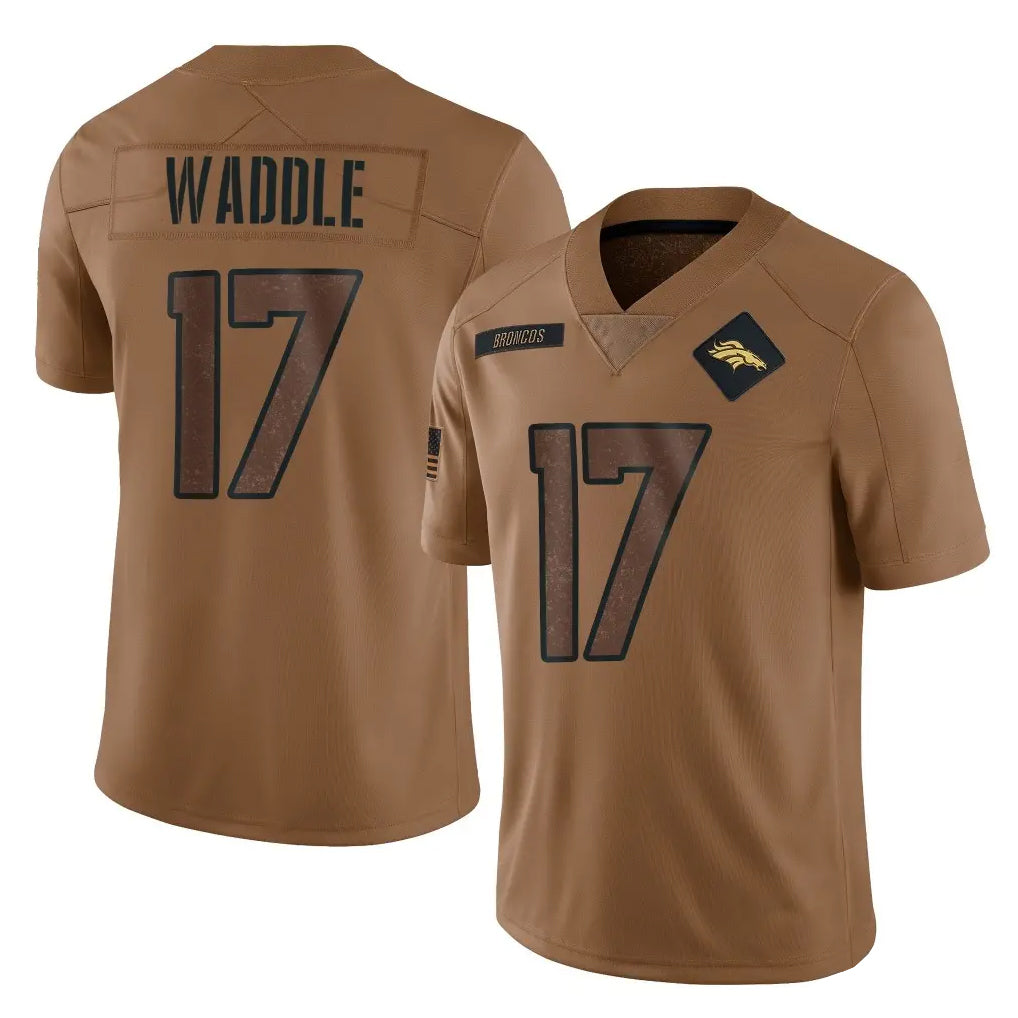STECN D.Broncos #17 Jaylen Waddle Player Brown Salute To Service Limited Stitched Jerseys