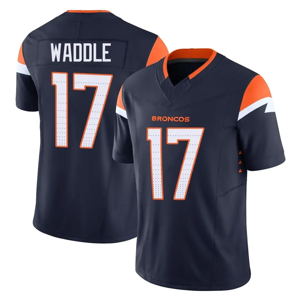 STECN D.Broncos #17 Jaylen Waddle Player Navy Limited Vapor F.U.S.E. Home Game Stitched Jerseys