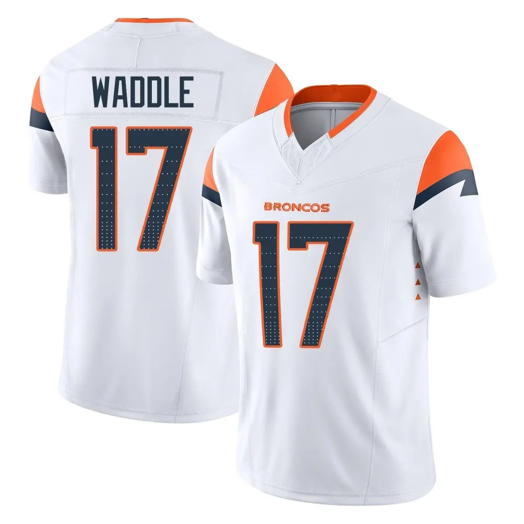 STECN D.Broncos #17 Jaylen Waddle Player White Limited Vapor F.U.S.E. Home Game Stitched Jerseys
