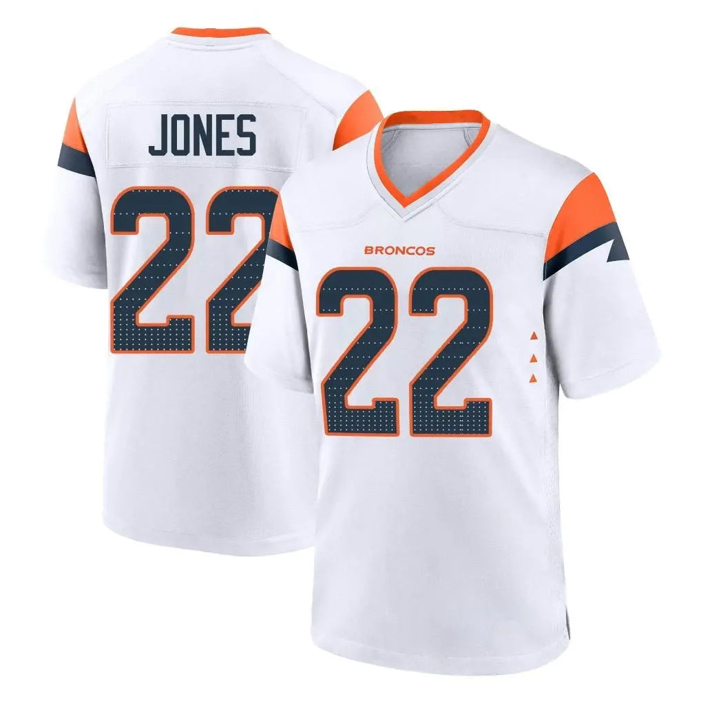 STECN D.Broncos #22 Brandon Jones Player White Home Game Stitched Jerseys