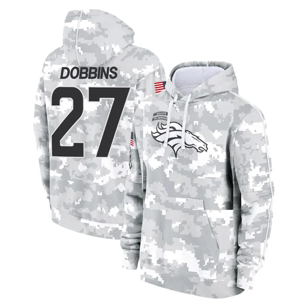 STECN D.Broncos #27 J.K. Dobbins Player Arctic Camo Salute to Service Hoodies Limited Game Stitched Jerseys