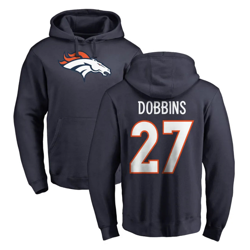 STECN D.Broncos #27 J.K. Dobbins Player Navy Pullover Hoodie Limited Stitched Jerseys