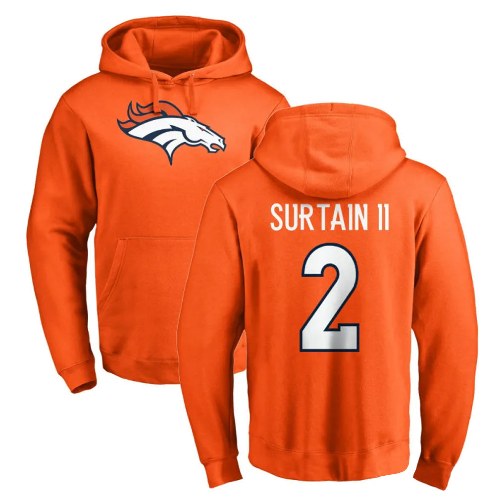 STECN D.Broncos #2 Pat Surtain II Player Orange Pullover Hoodie Limited Stitched Jerseys