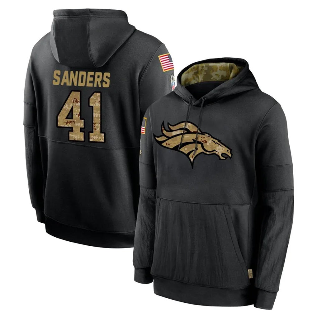 STECN D.Broncos #41 Drew Sanders Player Black Salute to Service Pullover Hoodies Limited Stitched Jerseys