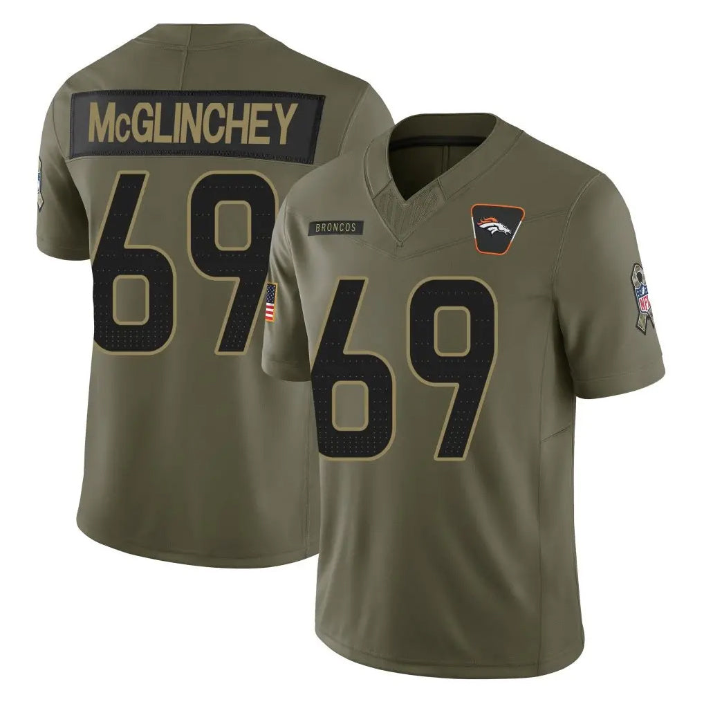 STECN D.Broncos #69 Mike McGlinchey Player Olive 2025 Salute To Service Limited Home Game Stitched Jerseys
