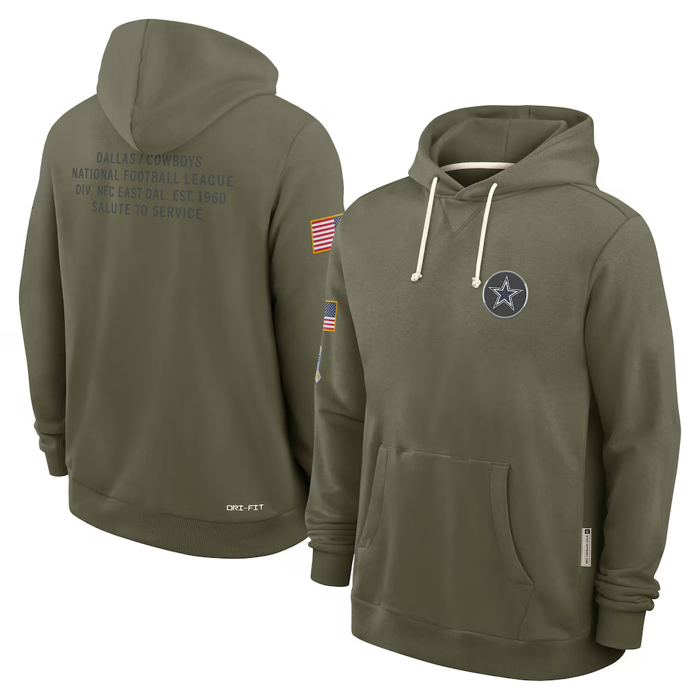 STECN D.Cowboys Olive Salute to Service Pullover Hoodies Limited Blank Player Stitched Jerseys