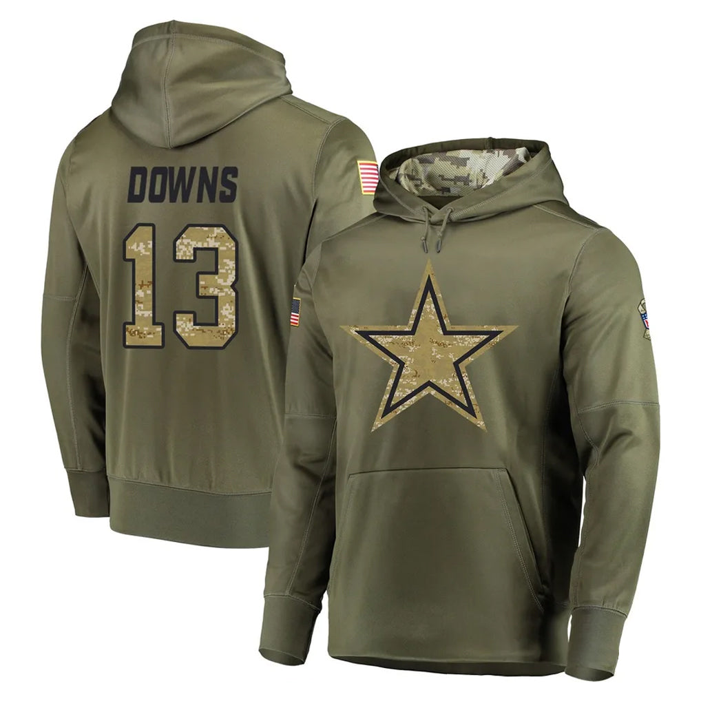 STECN D.Cowboys #13 Caleb Downs Player Olive Salute to Service Pullover Hoodies Home Game Stitched Jerseys