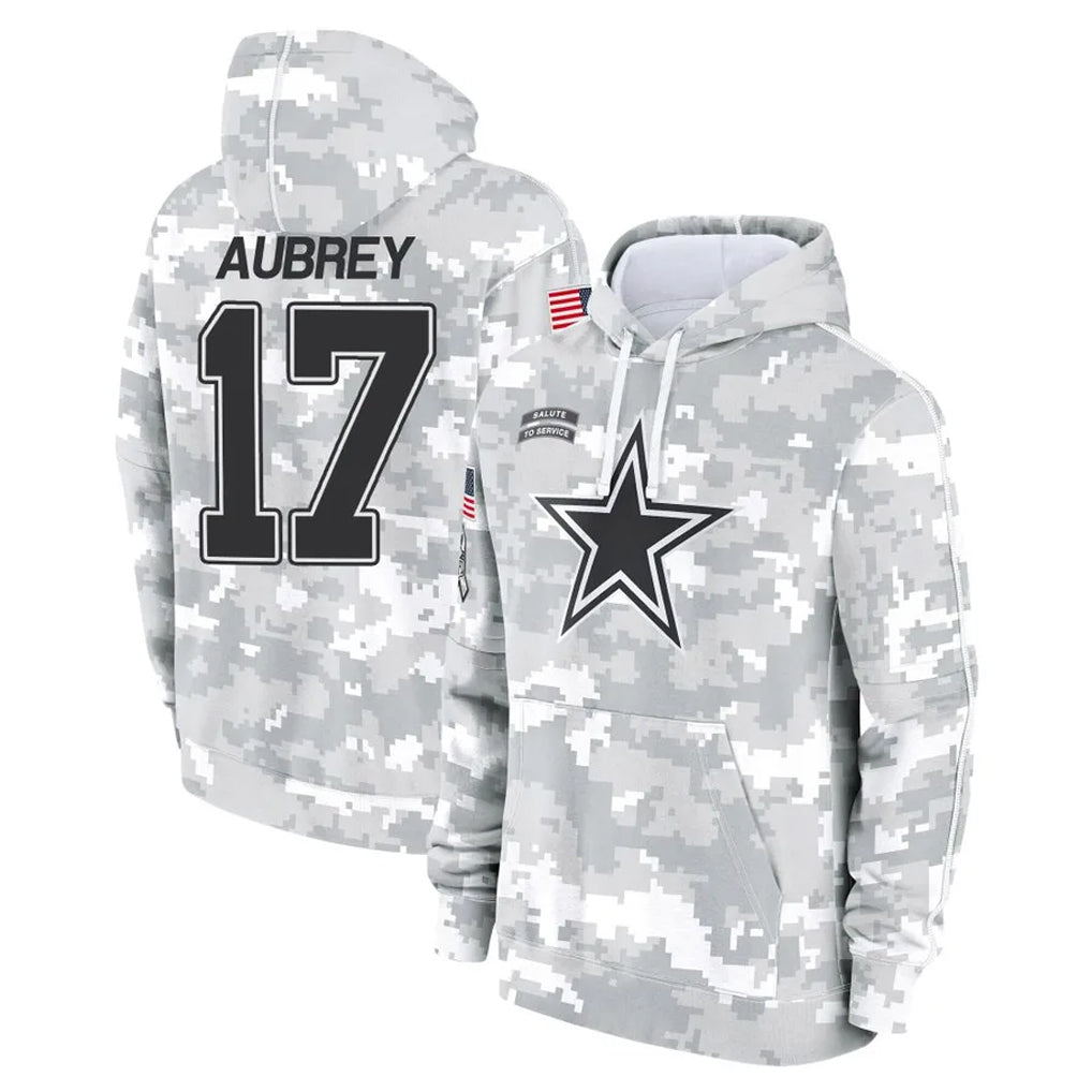 STECN D.Cowboys #17 Brandon Aubrey Player Arctic Camo Salute to Service Hoodies Limited Game Stitched Jerseys