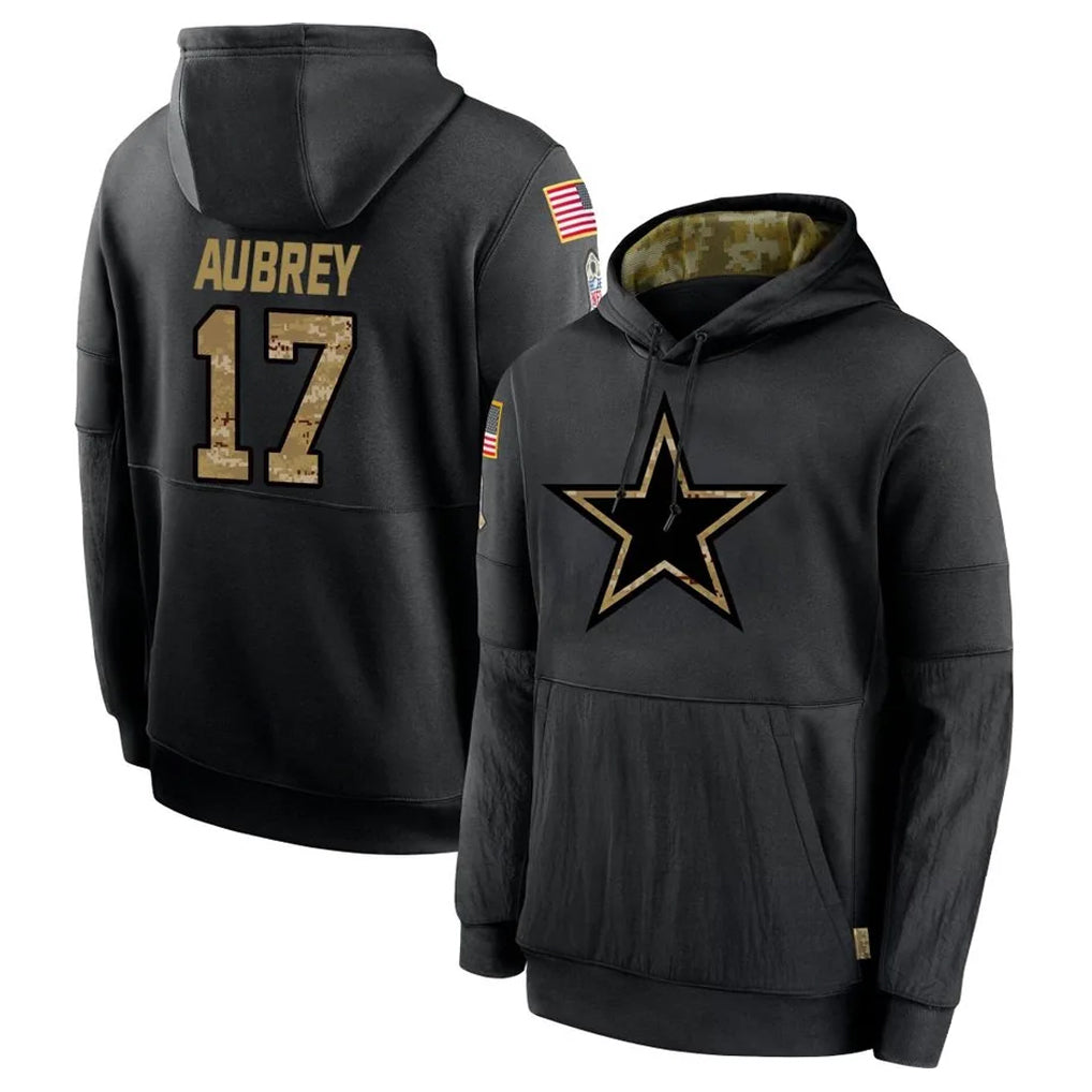 STECN D.Cowboys #17 Brandon Aubrey Player Black Salute to Service Pullover Hoodies Limited Stitched Jerseys