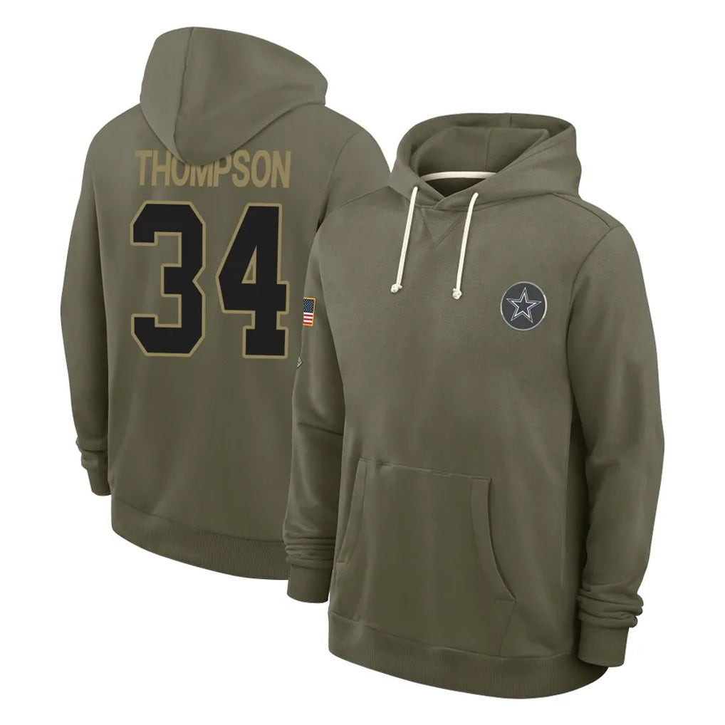 STECN D.Cowboys #34 Jalen Thompson Player Olive Salute to Service Pullover Hoodies Limited Stitched Jerseys